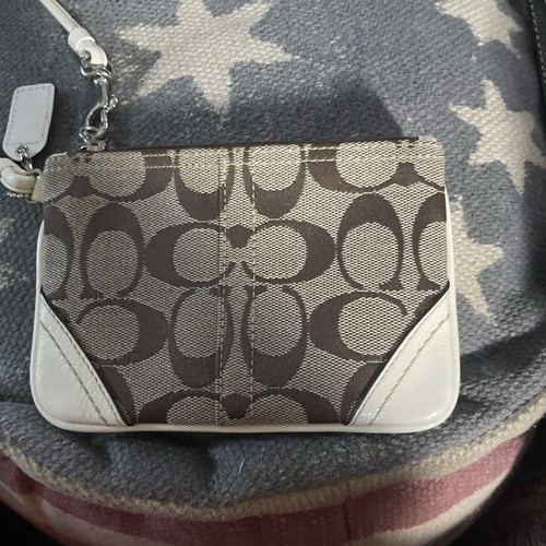 COACH Portamonete Jacquard Firma Crema Pelle Bianca e Marrone