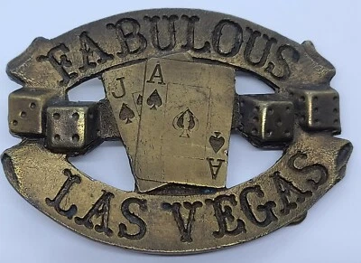 Hebilla de cinturón de bronce de latón de recuerdo Fabulous Las Vegas 1976 vintage - Adezy Denver Foto 1 de 4