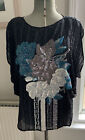 vintage 1980s beaded top In Black With Blue Silver And White Size 12-14
