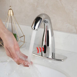 Silver Arc Automatic Sensor Touchless Bathroom Sink Mixer Faucet Tap Cover Plate - Picture 1 of 12