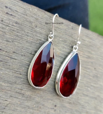 Pendiente de piedras preciosas granate plata esterlina 925 maciza hecho a mano ropa de fiesta pendiente S05 Foto 1 de 3