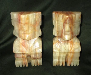 VINTAGE ONYX AZTEC MAYAN BOOKENDS 6 1/4"H x 3 1/4"W Stone Carving - Picture 1 of 7