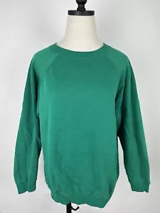 Felpa vintage anni 90 HANES Her Way Raglan L Kelly verde girocollo vuota minimal - Foto 1 di 15