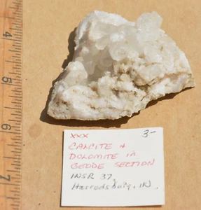 Calcite & Dolomite in sezione Geode, INSR 32, Harrodsburg, IN, fluorescenza (Garza - Foto 1 di 5