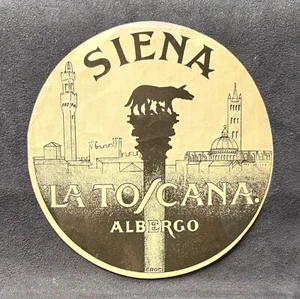 SIENA ITALY HOTEL LUGGAGE LABEL LA TOSCANA ALBERGO ~ROOFTOPS~SIGNED CROCI - Picture 1 of 2