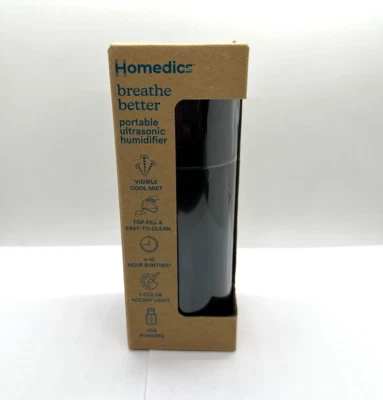 HoMedics Breathe Better Portable Ultrasonic Humidifier (BLACK) NEW - Image 1 of 4