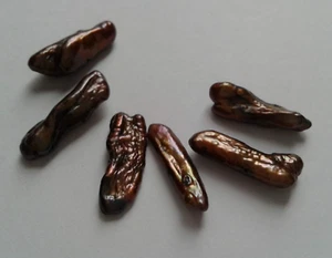 6 Iridescent Freshwater Biwa Pearl Beads. Brown. 18-20mm. Jewellery/Bead/Crafts - Picture 1 of 19