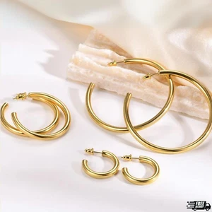 18K Gold Filled Classic Tube Hoop Earrings Many Sizes Small Medium (X-)Large H7 - Picture 1 of 5