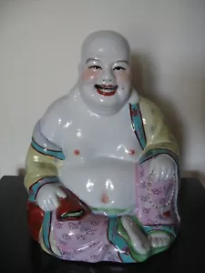Grand Bouddha Rieur bouche ouverte Porcelaine polychrome Chine China Chinese - Picture 1 of 13