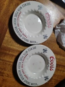 2 Vtg Coors Golden Rocky Colorado Beer Ceramic Cigarette Ashtrays Smoking Cigar - Picture 1 of 5