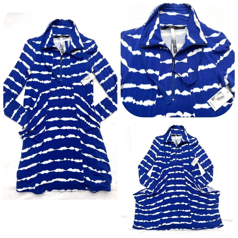 NUEVO CON ETIQUETAS Kensie Llamativo Azul Combo Punto Media Cremallera Vestido con Bolsillos S Foto 1 de 4