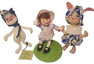 3 Annalee 8" Dolls Bunny Lot 2 Rabbits & a Little Girl w Ladybug 1970s & 90s - Picture 1 of 24