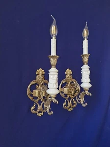 Antique French Brass Ceramic Single Bulb Wall Lamp - Picture 1 of 16