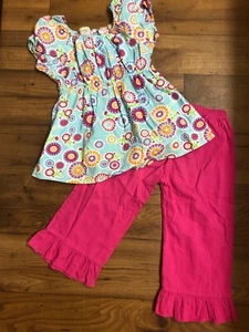 Rosie Posie tunic 6x pants set floral fuchsia ruffles blue floral top peasant - Picture 1 of 9