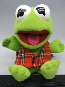 BABY KERMIT THE FROG 1987 HENSON ASSOCIATES INC. PLAID VEST 7" PLUSH - Picture 1 of 6