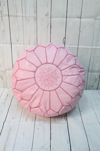 NEW Moroccan Grain Leather Pouf Pouffe Ottoman Footstool PINK - AU SELLER - Picture 1 of 6