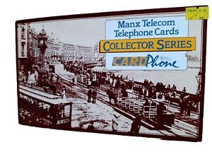 Mint Folder of I.O.M. Phonecard of a satellite Dish & 4 Stamps of Trains, Trams.