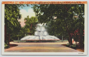 Postcard The Fountain In Beautiful Forsyth Park, Savannah, Georgia Linen VTG - Picture 1 of 2