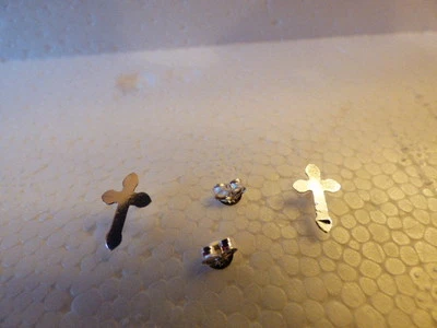 Sterling Silver Earring Stud Cross 925 silver Fasion Buy 1 Get 1 Free Omega back - Image 1 of 2