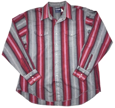 Camisa Wrangler De Colección Para Hombre Talla 2XL Corte Vaquero Occidental Rayas Púrpura Gris EE. UU. Foto 1 de 4