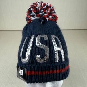 New Era Golf Ryder Cup Damen Strick Blau USA Bommel Beanie Neu mit Etikett - Bild 1 von 7