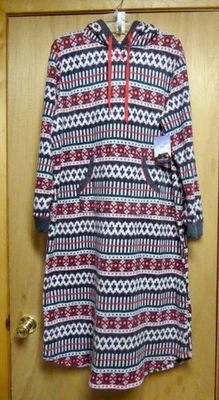 Women's Cuddl Duds Fleece Hooded Midi Lounger NWT Red/Gray/White Sz XL~~SO SOFT! - Image 1 of 4