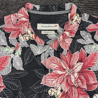 Tommy Bahama Men's XXL Silk Hawaiian Shirt Christmas Poinsettia Floral - Image 1 of 4