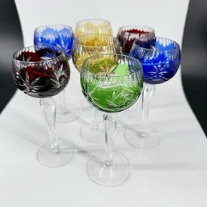 Set 7 Vtg Bohemian Cut To Clear Crystal Cordial Glasses 6” - Picture 1 of 6