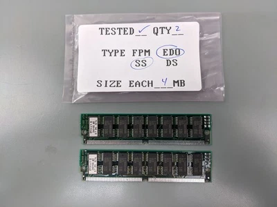 (2) Kingston 4MB EDO SIMMs, 72-pin RAM Memory Sticks (8MB Total) KTC3014/8 - Image 1 of 3