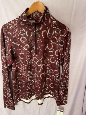 Kerrits 1/4 Zip Pullover Base Layer Shirt Top Maroon Horseshoes Womens Medium, - Image 1 of 3