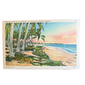 Vintage Postkarte Florida Keys Strand Tichnor Leinenkarte Palmen - Bild 1 von 2