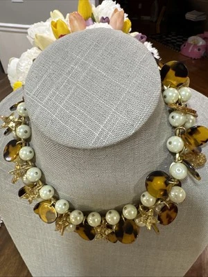 Collar J Crew Perla Tortuga Oro Brillo Estrella Disco Racimo Cuentas ⭐️ Foto 1 de 4