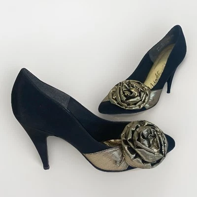 复古 Night Life by Life Stride 黑色和金属金色 Floret 泵尺寸 6.5 — 第 1/4 张图片