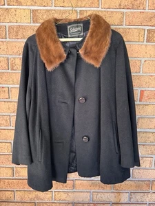 Abrigo de cachemir vintage para mujer grande años 80 piel de visón negro - Imagen 1 de 5