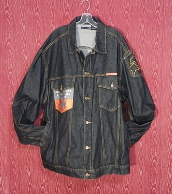 Jaqueta jeans MECCA manga longa 2 bolsos colarinho hip hop unissex XXL - Imagem 1 de 4