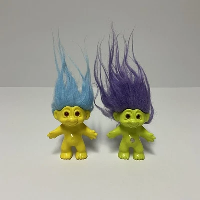 Dam Troll Doll Lot of 2 RARE Ltd. Ed Yellow w/Blue Hair and Green w/Purple Hair - Image 1 of 4