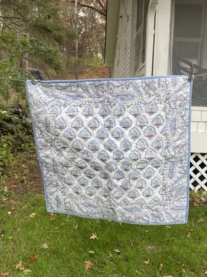 Funda de almohada The Company Store algodón azul estampado en bloques Euro Sham nueva sin etiquetas Foto 1 de 3