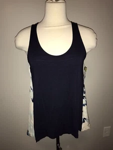 Deletta Anthropologie Blue Tank Top W/Watercolor Back Panel, Size Small - Picture 1 of 8