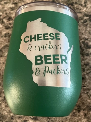Wisconsin Cheese Crackers Beer Packers Polar Camel 12oz Insulated Wine Tumbler Cover