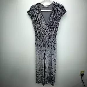 Urban Outfitters UO Isabella Crushed Velvet Surplice Jumpsuit Size SP Gray - Picture 1 of 9