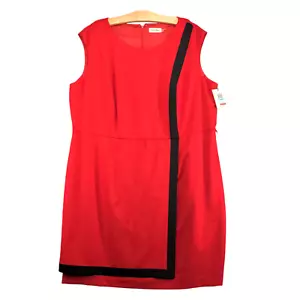 Calvin Klein Women's Overlap Sheath Dress Red Black Plus 20W Sleeveless W/Tags - Picture 1 of 17