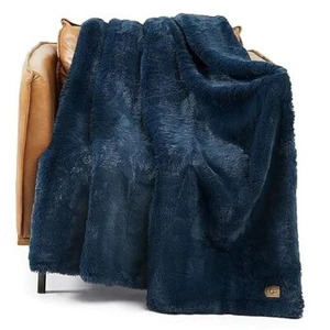 16804 Euphoria Plush Faux Fur Reversible Blanket Easy Care Machine Throw Blue - Picture 1 of 7