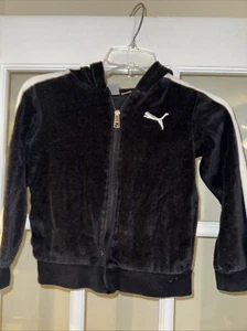 PUMA Girls Velour Jacket Full Zip With Hood Size 6 black white - Picture 1 of 4