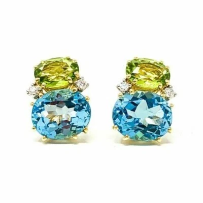 4.00Ct Oval Cut Simulated Peridot & Blue Topaz Earrings 14K Yellow Gold Plated - Image 1 of 4