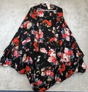 Free People Womens Floral Shawl in Black Multi Flowers fringe beach ONE SIZE EUC - Picture 1 of 10