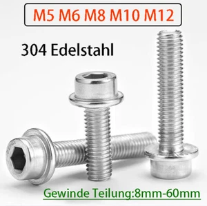 Innensechskantschrauben mit Flansch 304 Edelstahl Allen Schrauben M5-M12 - Picture 1 of 62