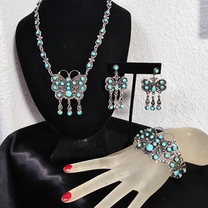 Taxco plata y bisel 3 piezas. conjunto collar pulsera y pendientes nuevo sin etiquetas. - Imagen 1 de 14