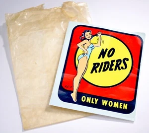 Vintage 50er Jahre "No Riders Only Women" Fensteraufkleber ~ alter Ladenbestand - Pin Up - Bild 1 von 4