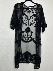 SO Sexy Lace Kimono Embroidered Open Front Cardigan Duster Women's M Beach - Picture 1 of 10
