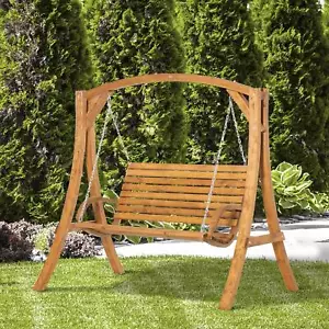 2 Seater Wooden Garden Swing Chair Seat Outdoor Hammock Bench Furniture - Picture 1 of 11